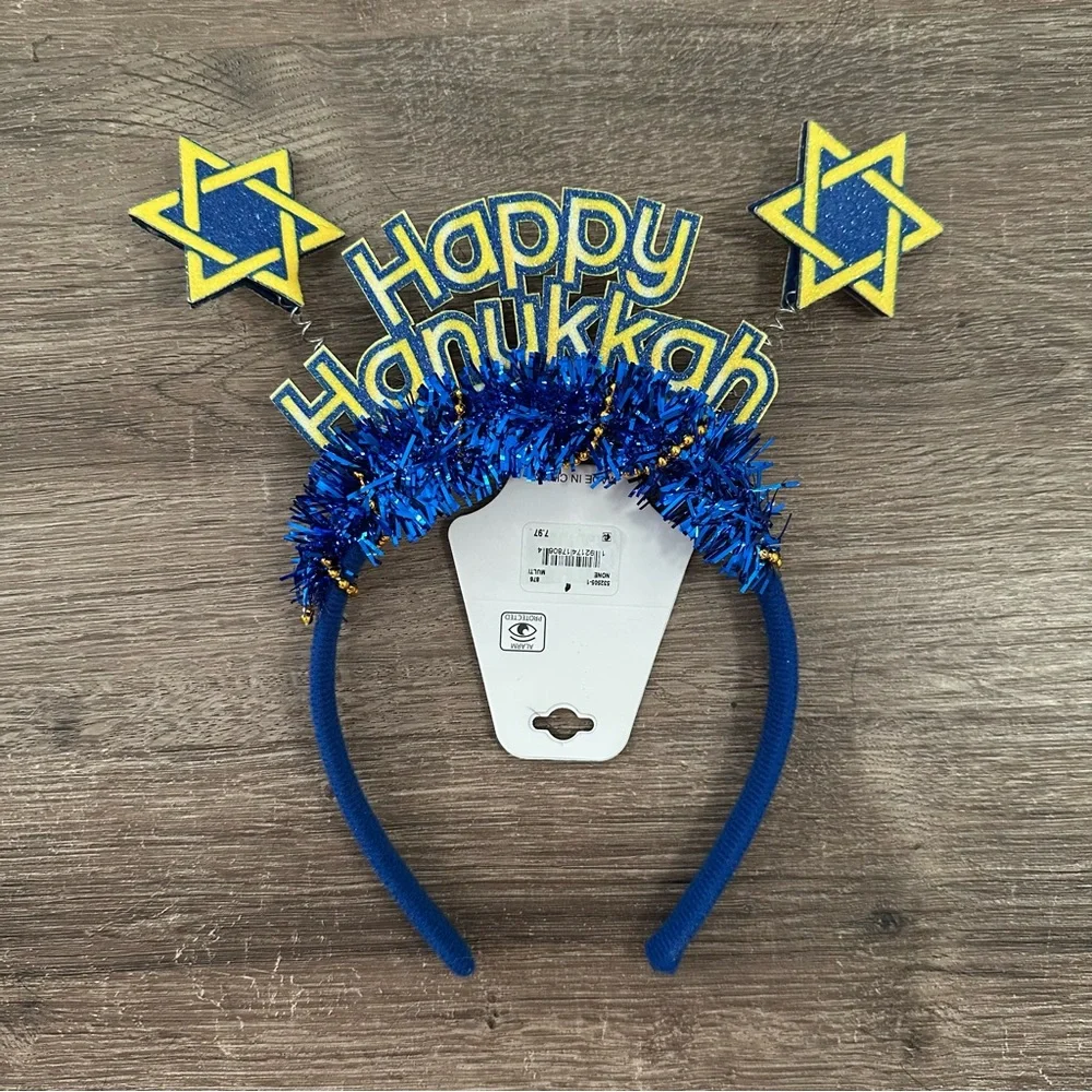 NEW Noir Girls Headband Happy Hanukkah Holiday Hair Accessories Blue